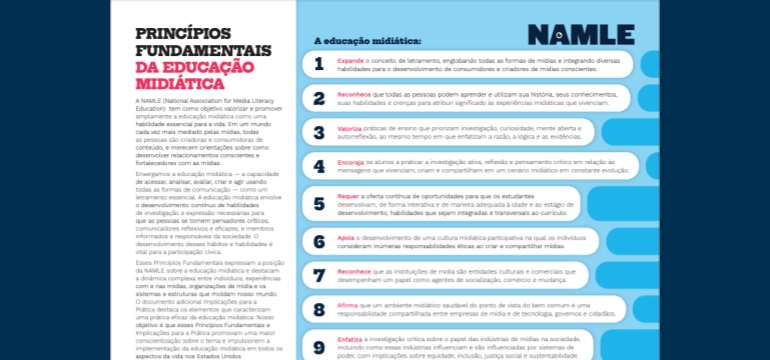 Imagem mostra o documento Princípios Fundamentais da Educação Midiática